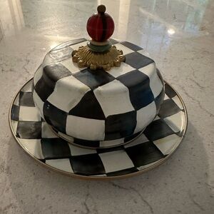 MacKenzie-Childs Courtly Check Enamel Plate & Butter Dome w/Tartan & Gold Knob
